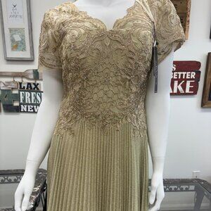 Gold Embellished Lace & Pleated Gown – NEW